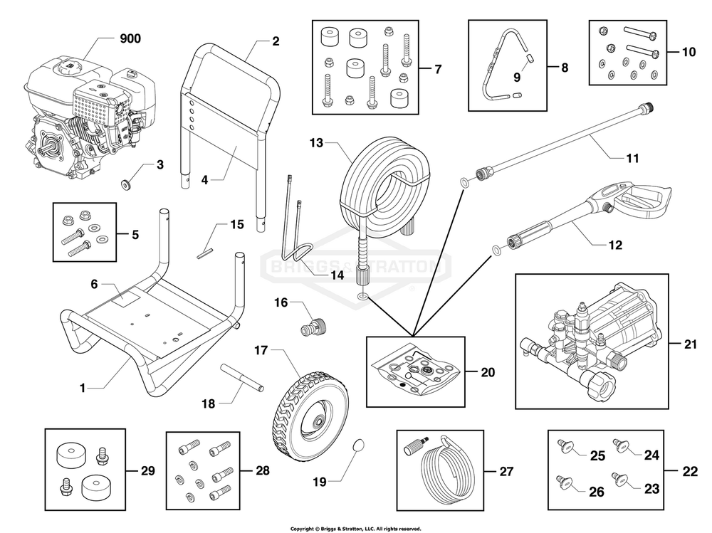 Main Unit Diagram and Parts List for 020752-00  Briggs and Stratton Pressure Washer